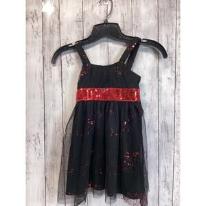 BCX Girls Black & Red Holiday Party Dress Sequined Empire Waist Age 3-5Y
